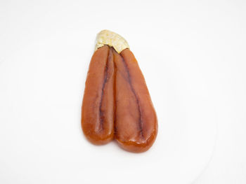 Close-up of hot dog against white background