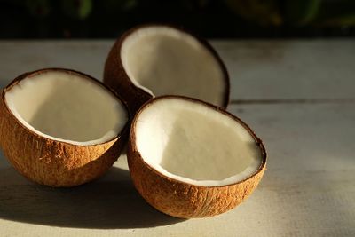 Close-up of eggs in bowl on table