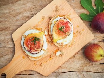 High angle view of breakfast on table