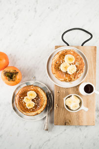 High angle view of breakfast on table