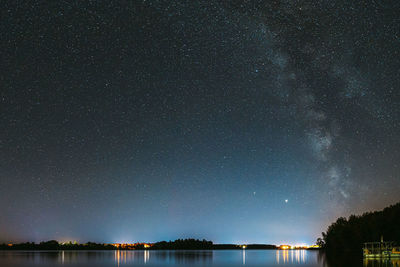 Scenic view of lake against sky at night