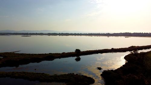 Scenic view of lake against sky during sunset