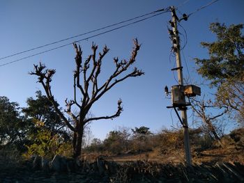 Low angle view of electricity pylon against sky