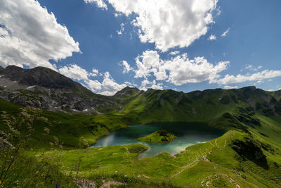 Scenic view of mountains against sky