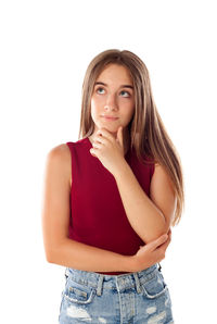 Portrait of a beautiful young woman over white background