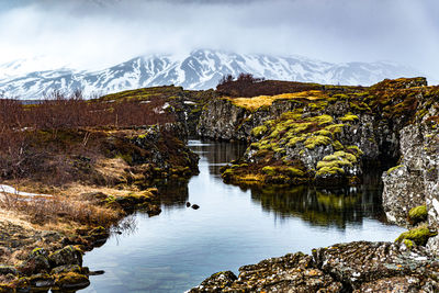 Scenic view of snowcapped mountains against sky