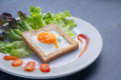 Close-up of breakfast served on table