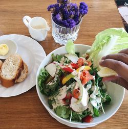 Close-up of breakfast served on table