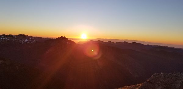 Scenic view of mountains against sky during sunset