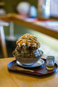 Close-up of dessert on table