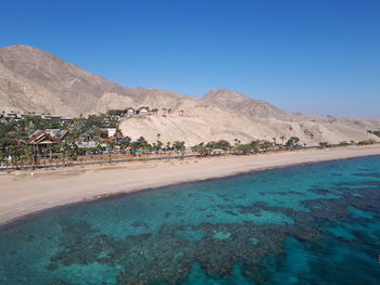 Scenic view of sea against clear blue sky