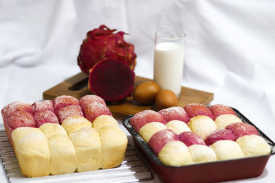 High angle view of dessert in plate on table