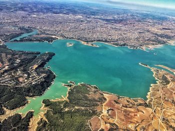 Aerial view of sea against sky