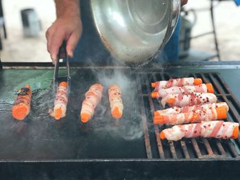 Close-up of meat on barbecue grill