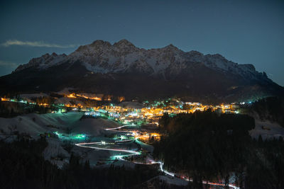 High angle view of city at night