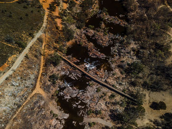 High angle view of railroad track amidst trees