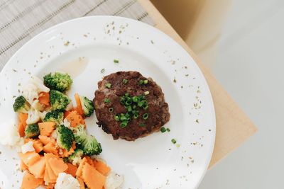 High angle view of meal served on table