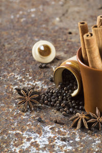 High angle view of coffee on table