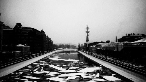 View of railroad tracks in winter