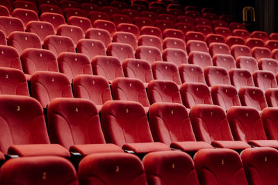 Full frame shot of empty seats in movie theater