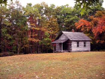 House on field by trees during autumn