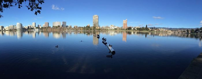 Reflection of buildings in lake