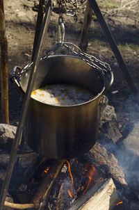 Close-up of food on barbecue grill