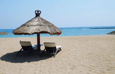 Scenic view of beach against clear sky