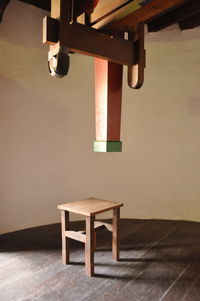 Empty chairs and table against wall at home