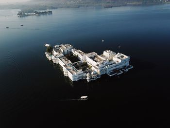 High angle view of abandoned ship in sea