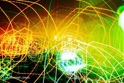 Close-up of light trails at night