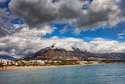 Scenic view of sea against cloudy sky