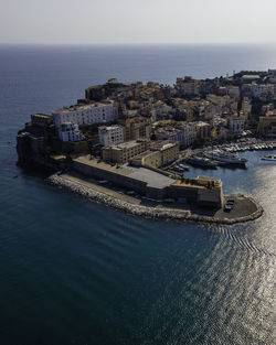 Aerial view of gaeta old city, a small town along the mediterranean coast in lazio, italy.