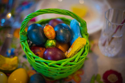 Close-up of eggs in basket