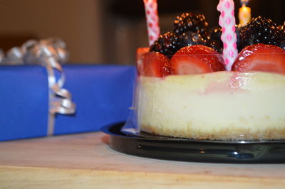 Close-up of cake in plate on table