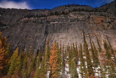 Low angle view of rocky mountains against sky