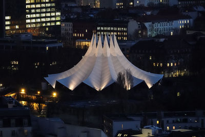 Modern buildings in city at night