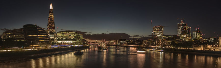 Illuminated buildings in city at night