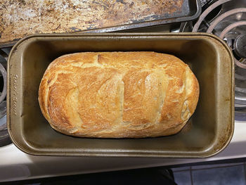 High angle view of bread in container