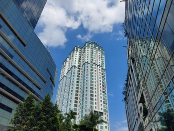 Low angle view of modern buildings against sky