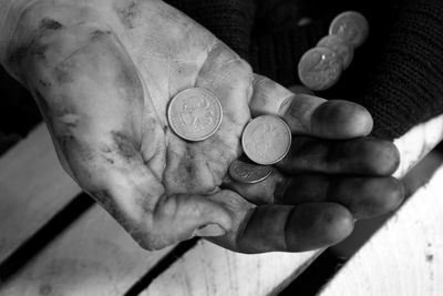 Close-up of cropped hand holding coins