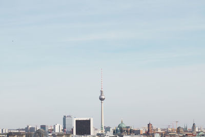 Low angle view of communications tower 