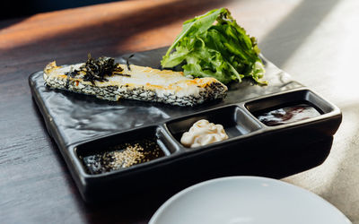 High angle view of food on table