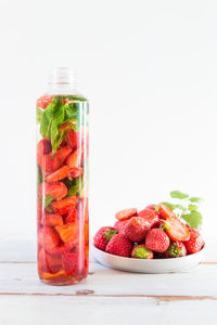 Close-up of strawberries in glass container