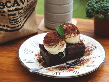 Close-up of dessert in plate on table