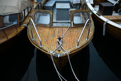Close-up of moored boats