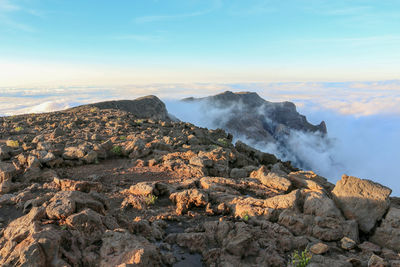 Scenic view of volcanic landscape against sky