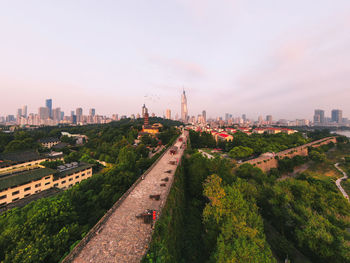 High angle view of buildings in city