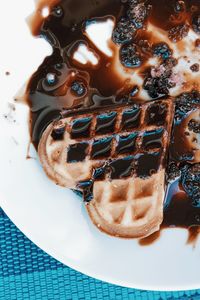 High angle view of chocolate cake in plate