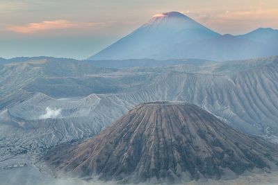 Panoramic view of volcanic landscape against sky